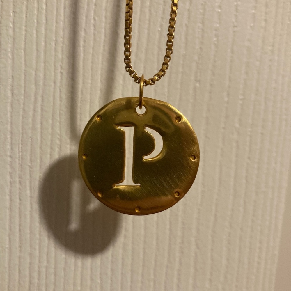 Julie Vos Monogram ‘P’ Initial Pendant on Gold Chain